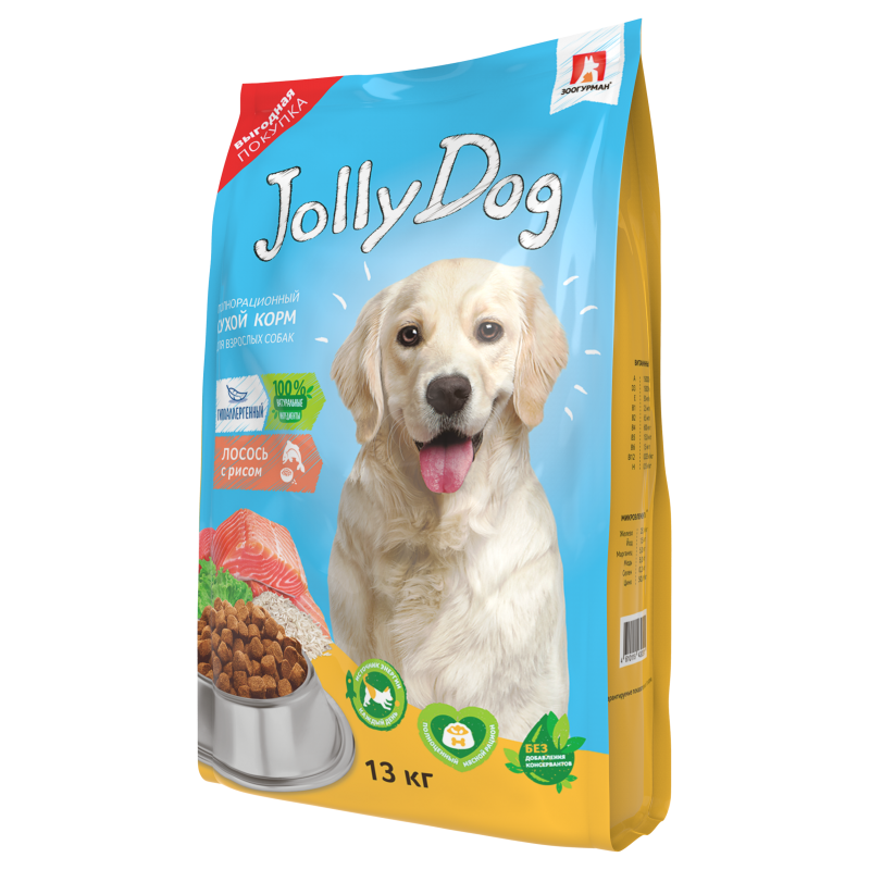 Полнорационный сухой корм для взрослых собак Jolly Dog, Лосось с рисом